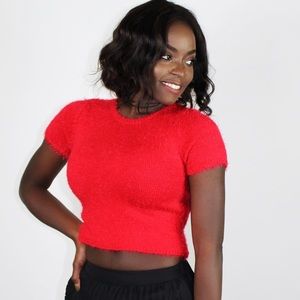 Fuzzy feel crop top sweater